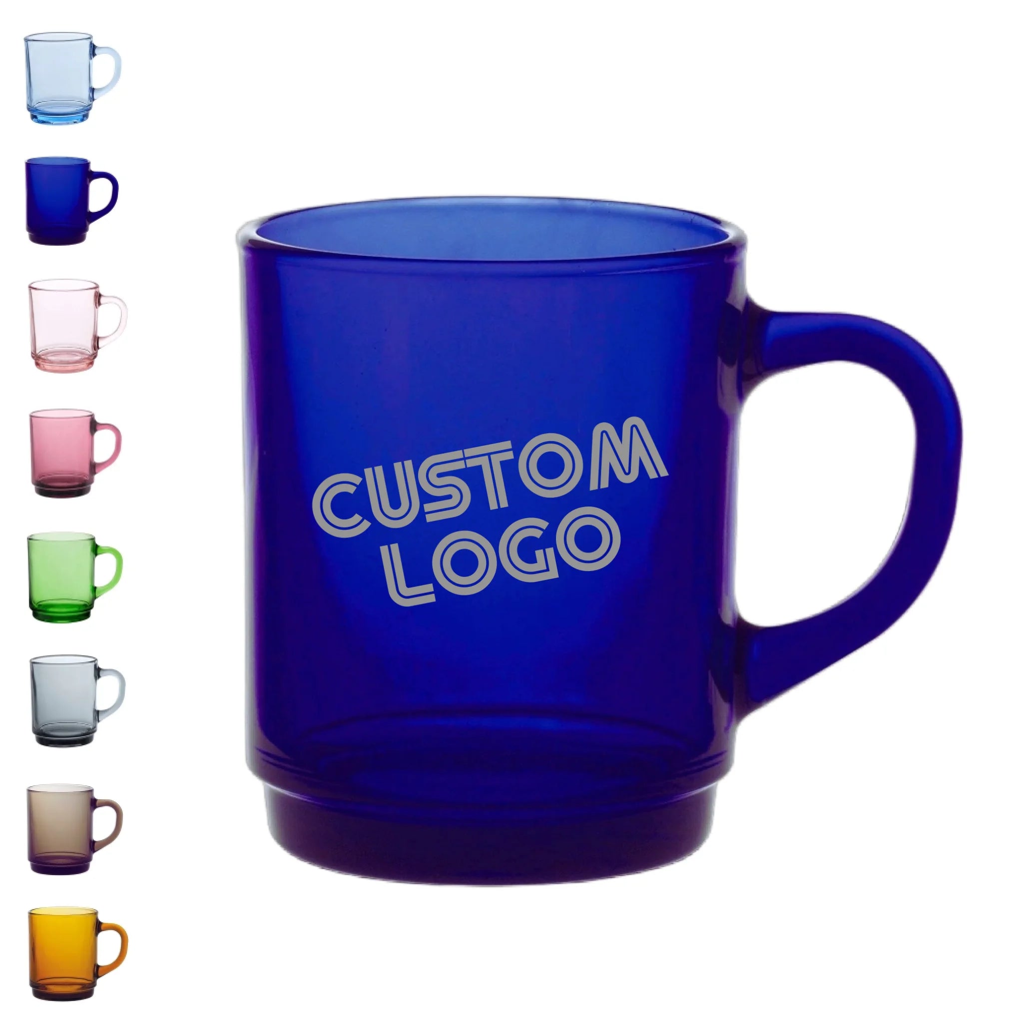 blue glass coffee cups Corporate Logo | Personalized Sapphire Coffee Mug 8¾ oz