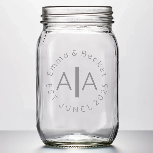Round Logo | Personalized 16 oz Mason Jar | Custom Engraved Favor