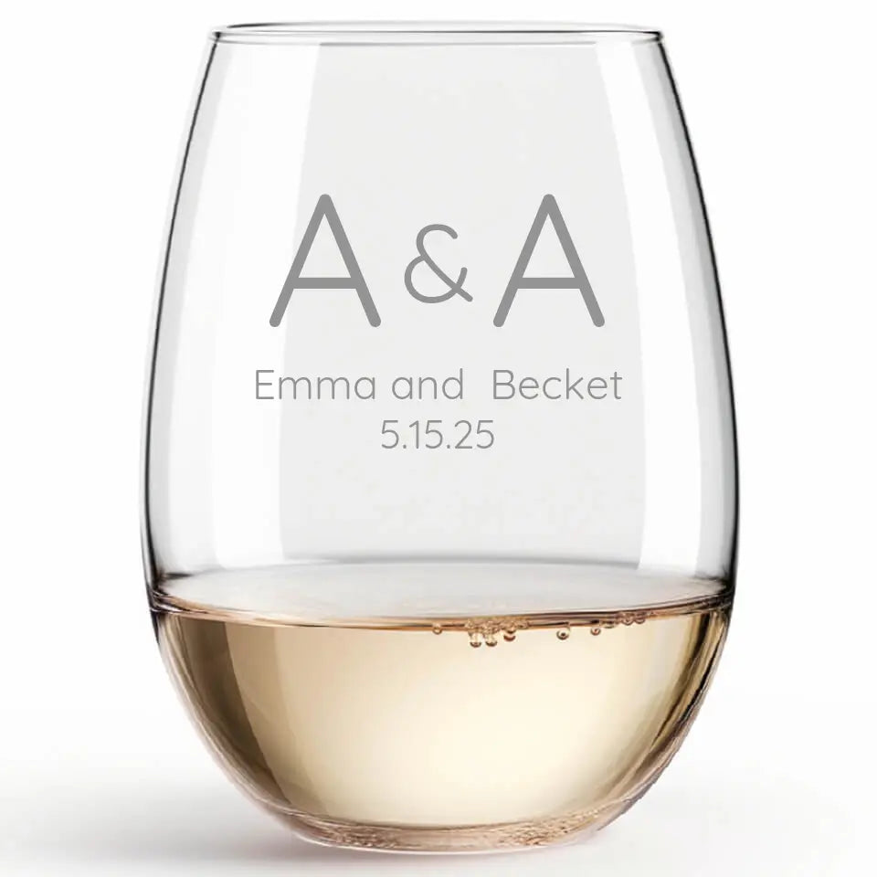 Modern Monogram | Personalized Stemless Wine Glass | Custom Engraved Favor