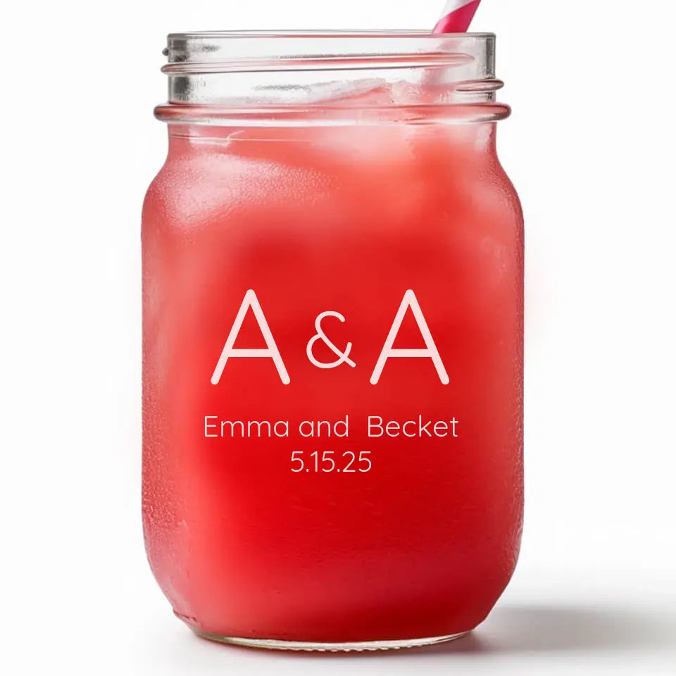 Modern Monogram | Personalized 16 oz Mason Jar | Custom Engraved Favor