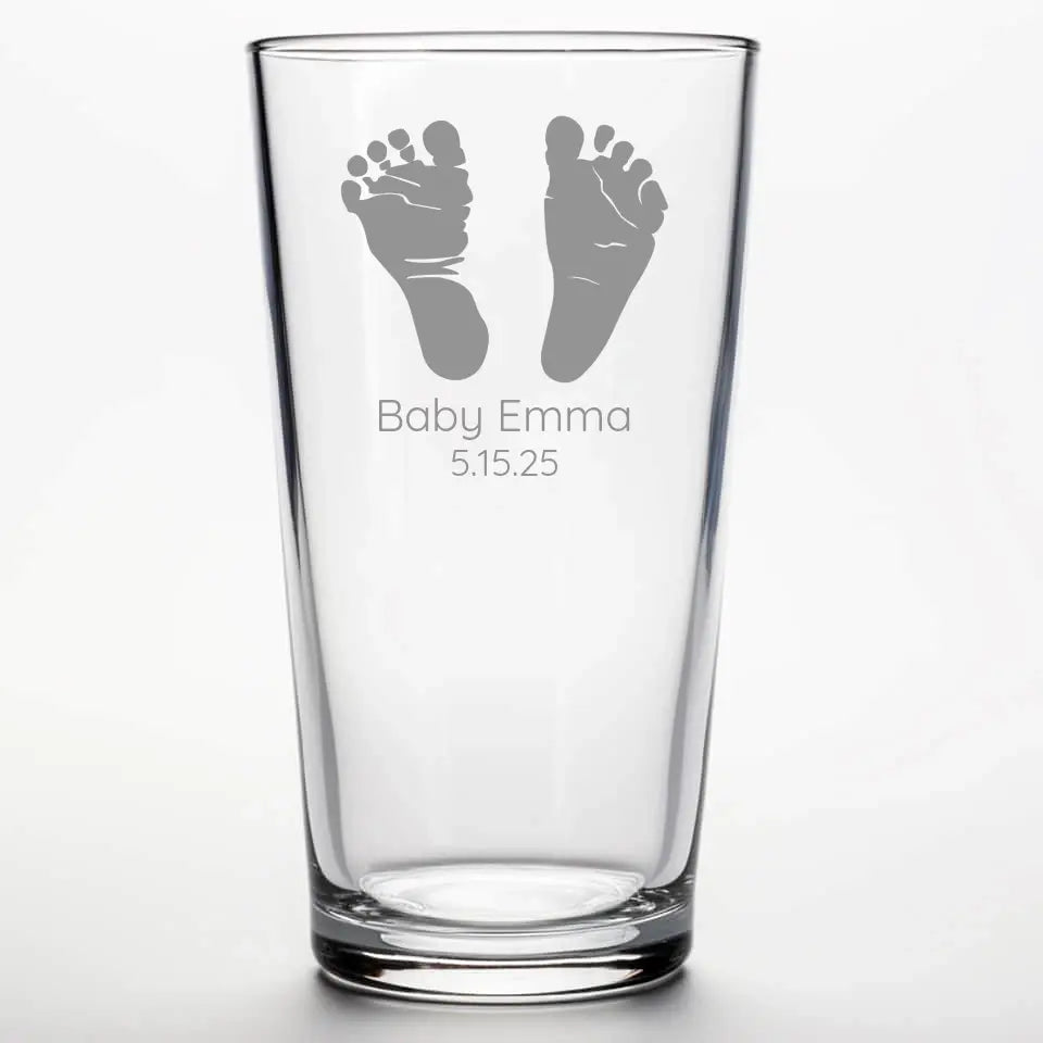 Baby Feet | Personalized 16 oz Pint Glass | Custom Engraved Favor