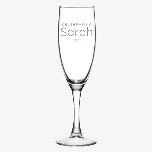 Celebrating | Personalized Champagne Flute | Custom Engraved Favor