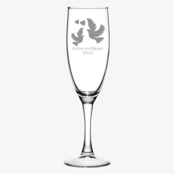 Doves | Personalized Champagne Flute | Custom Engraved Favor