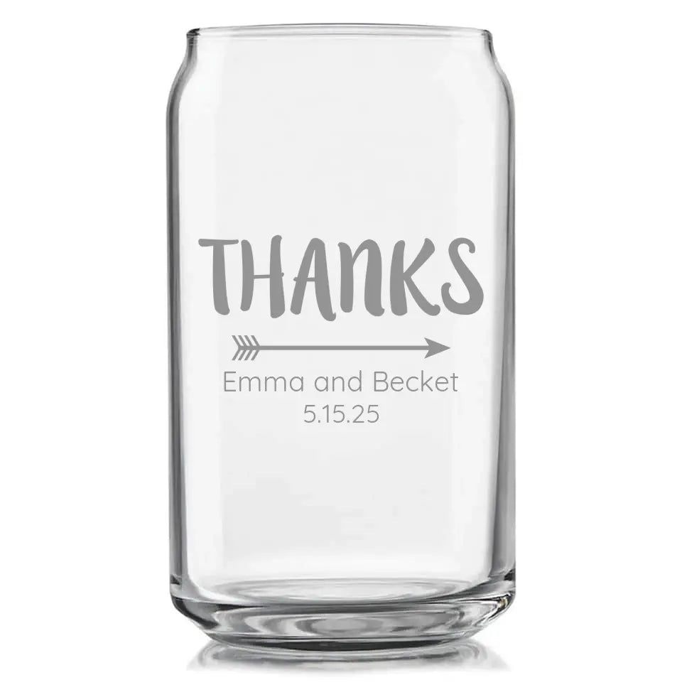 Thanks | Personalized Glass Beer Can | Custom Engraved Favor