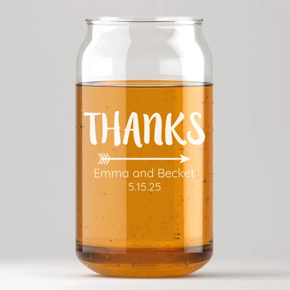 Thanks | Personalized Glass Beer Can | Custom Engraved Favor