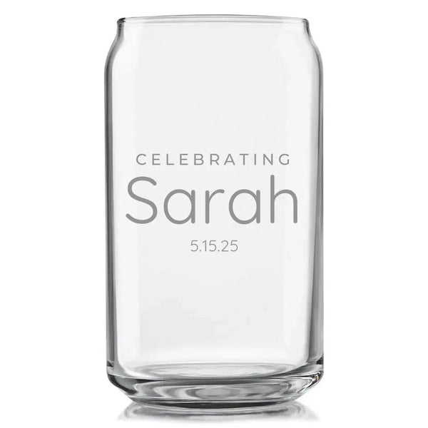 Celebrating | Personalized Glass Beer Can | Custom Engraved Favor