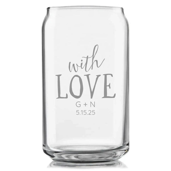 With Love | Personalized Glass Beer Can | Custom Engraved Favor