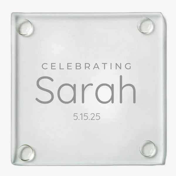 Celebrating | Personalized Glass Coaster | Custom Engraved Favor