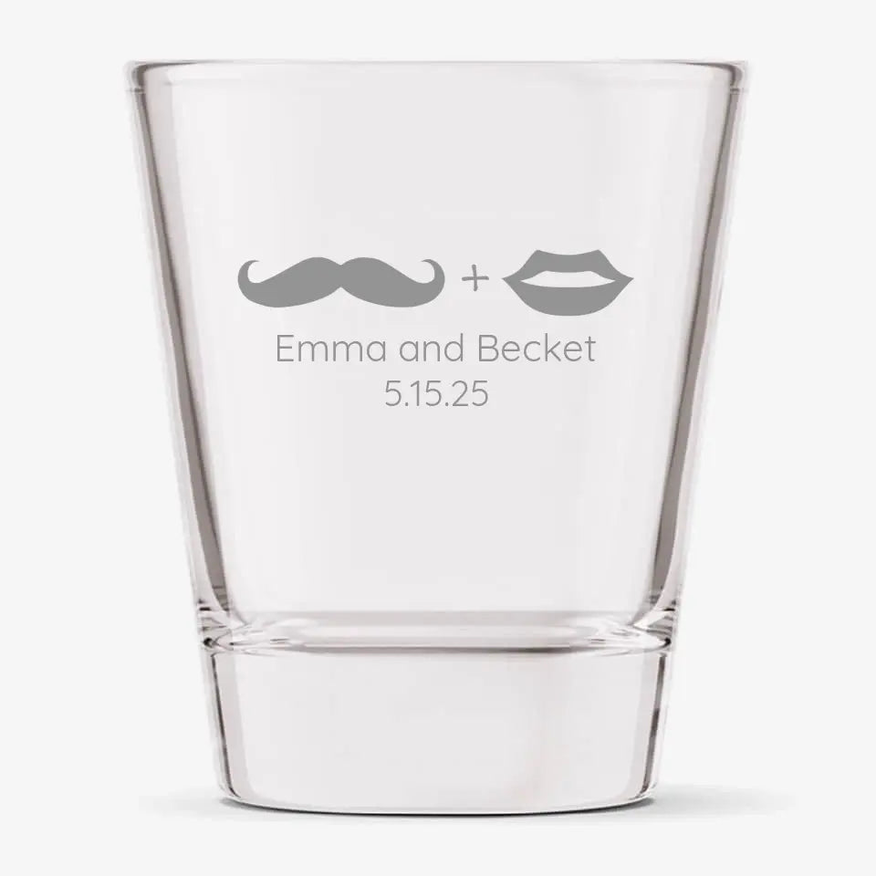 Mustache & Lips | Personalized 1.75 oz Shot Glass | Custom Engraved Favor
