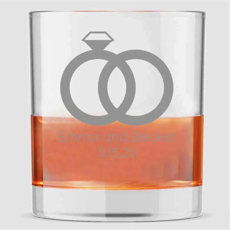 Wedding Rings | Personalized 10 oz Whiskey Glass | Custom Engraved Favor