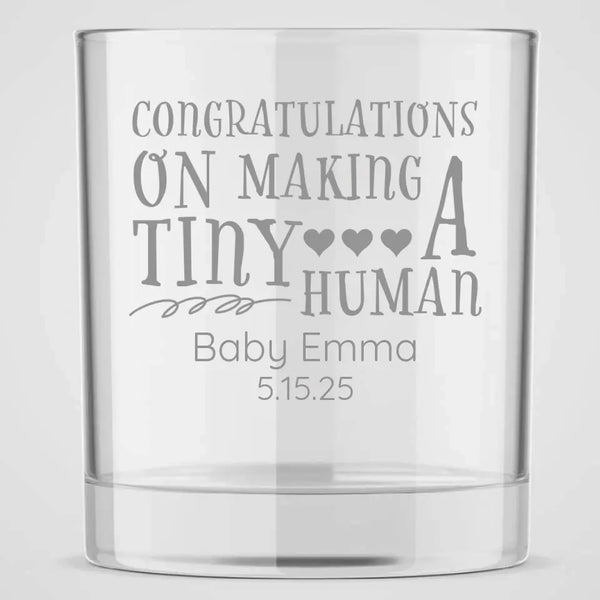Tiny Human | Personalized 10 oz Whiskey Glass | Custom Engraved Favor