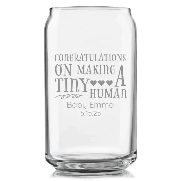 Tiny Human | Personalized Glass Beer Can | Custom Engraved Favor