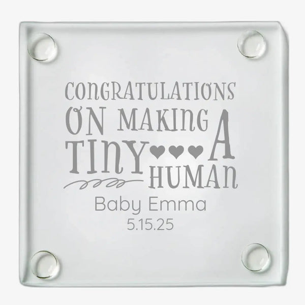 Tiny Human | Personalized Glass Coaster | Custom Engraved Favor