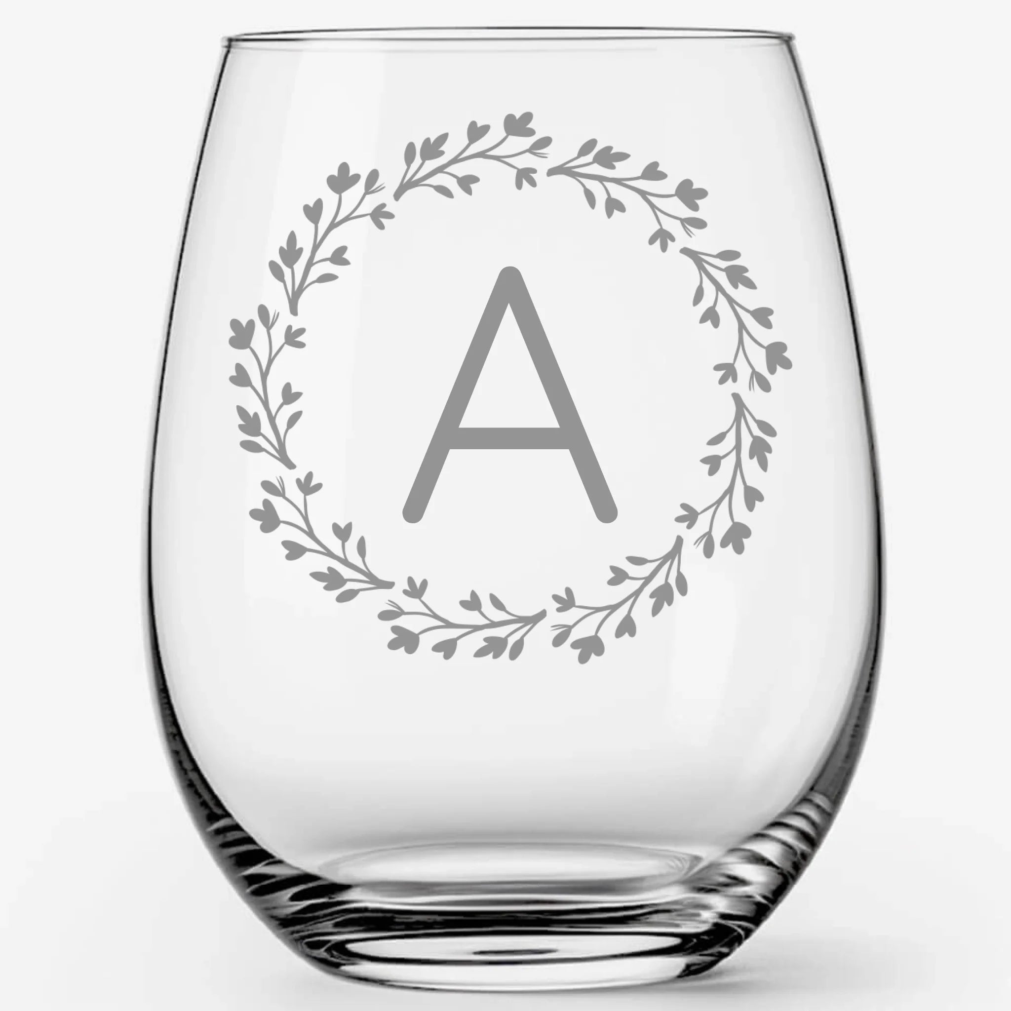 Floral | Personalized Stemless Wine Glass | Custom Engraved Favor
