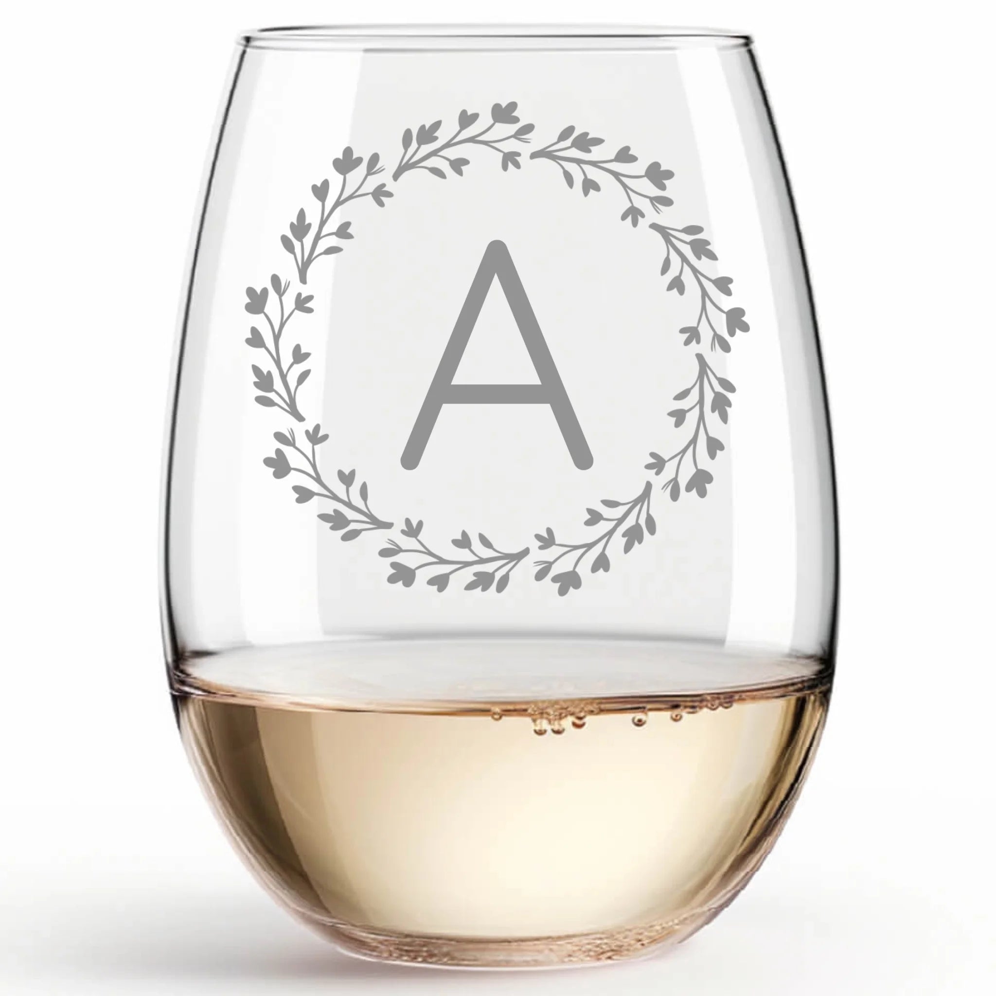 Floral | Personalized Stemless Wine Glass | Custom Engraved Favor